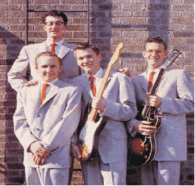 The Crickets. Buddy Holly, Joe Mauldin, Jerry Allison, Niki Sullivan. New York City 1957